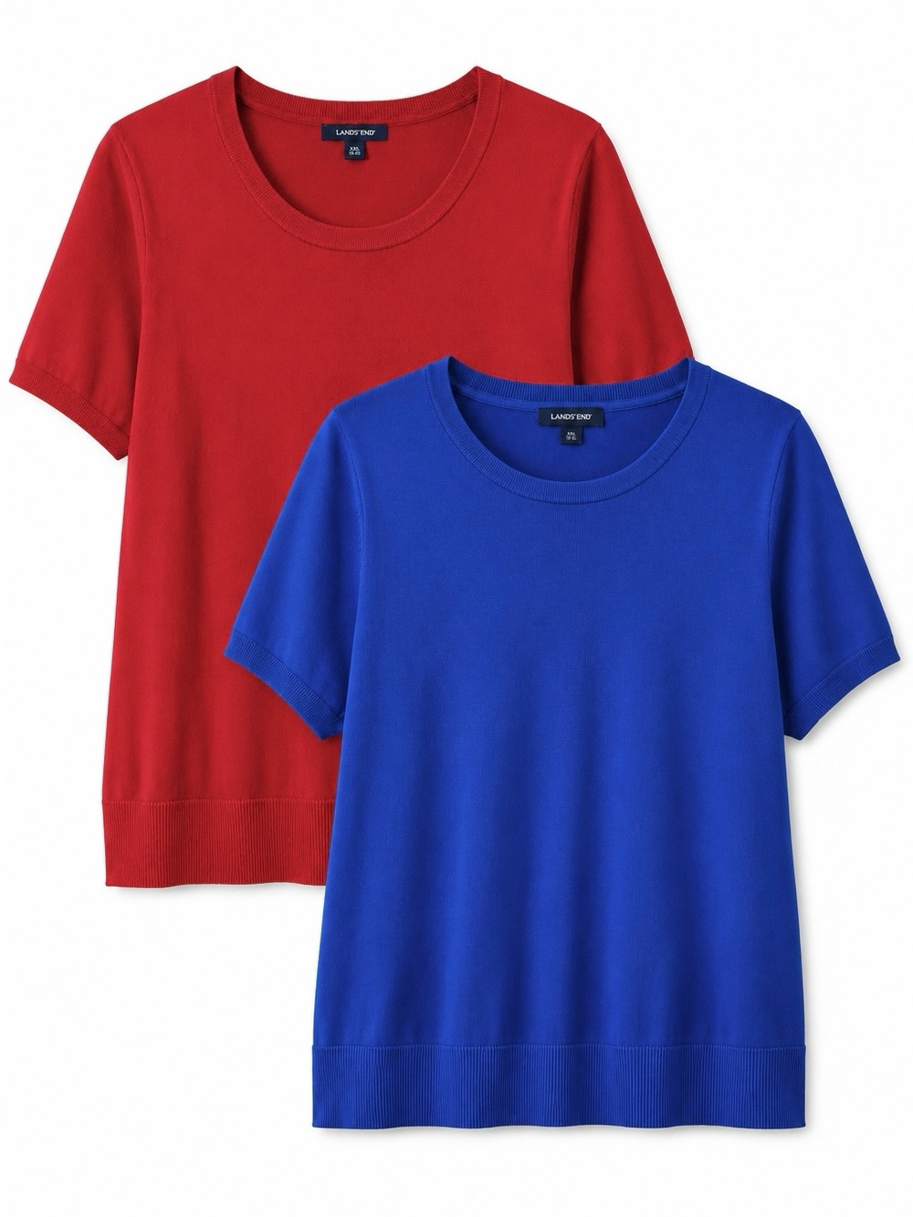 2 Lands’ End 3X Plus Size Sweater Bundle Red Blue Knit Tops Short Sleeve Classic